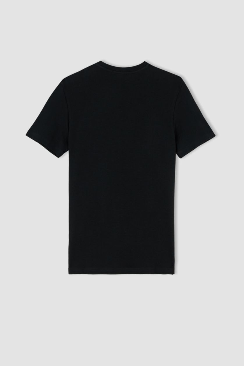 رجال أسود تيشيرت نص كم مودرن فيت بياقة مستديرة