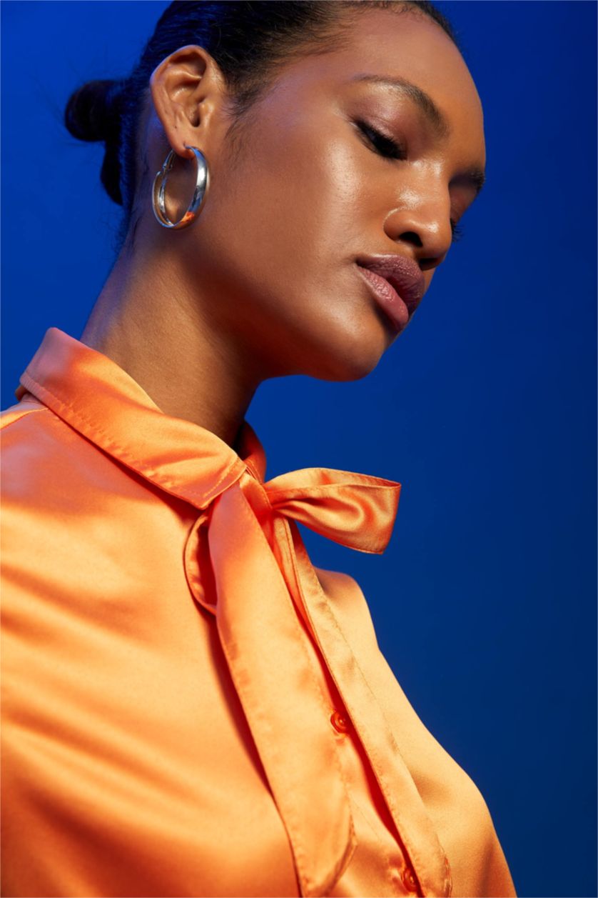 WOMAN Orange Regular Fit Long Sleeve Satin Shirt