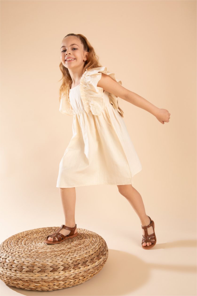 GIRLS & TEENS Ecru Girl Relax Fit Sleeveless Frill Detail Dress