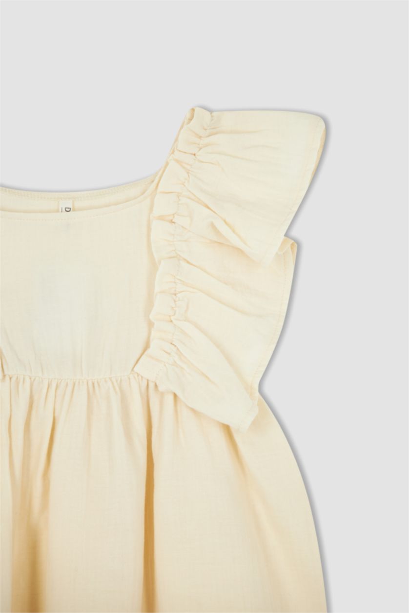 GIRLS & TEENS Ecru Girl Relax Fit Sleeveless Frill Detail Dress