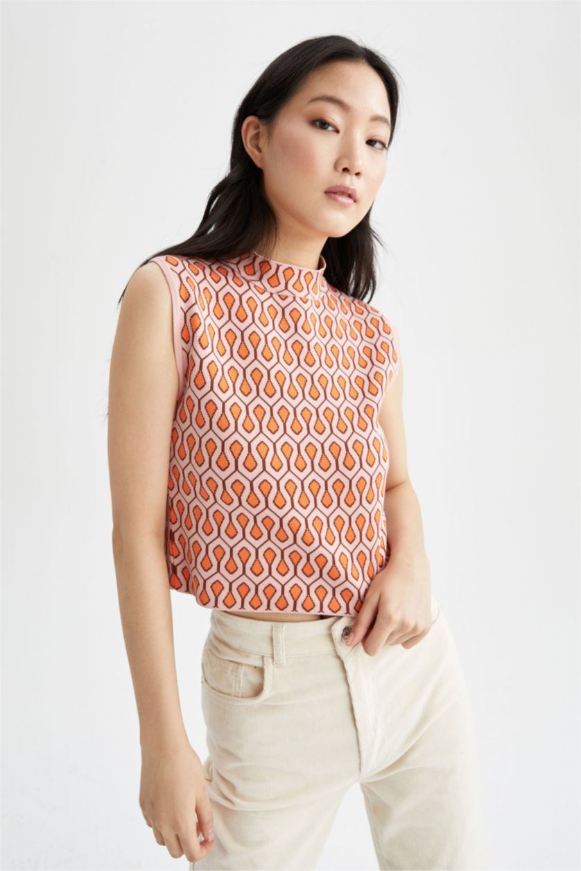 نساء وردي تي شيرت كروب بدون أكمام بقصة عادية بياقة مدورة