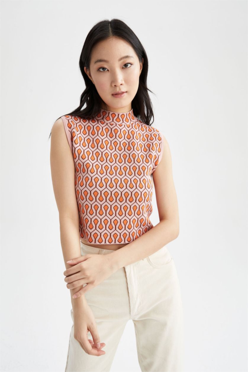 نساء وردي تي شيرت كروب بدون أكمام بقصة عادية بياقة مدورة