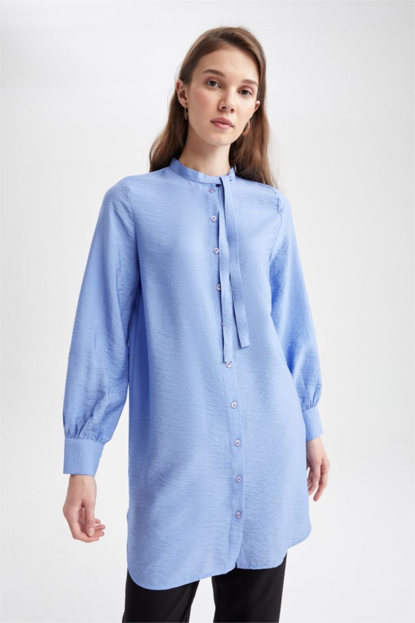 Woman Blue Relax Fit Long Sleeve Tunic