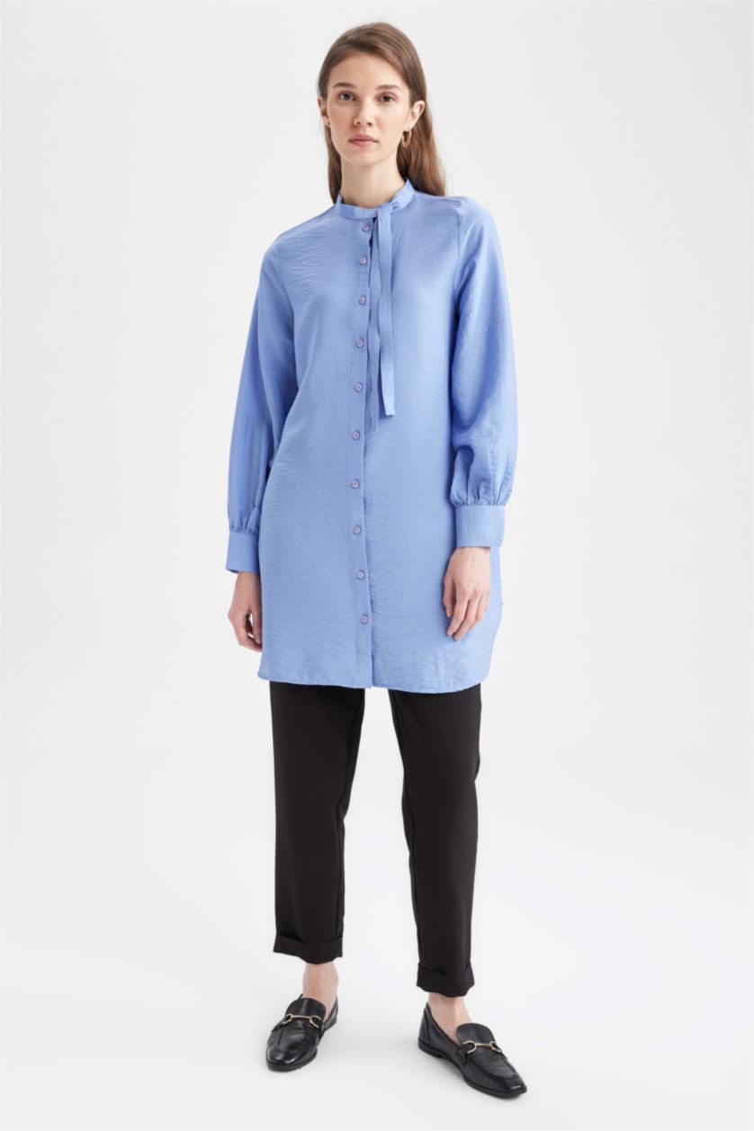 Woman Blue Relax Fit Long Sleeve Tunic