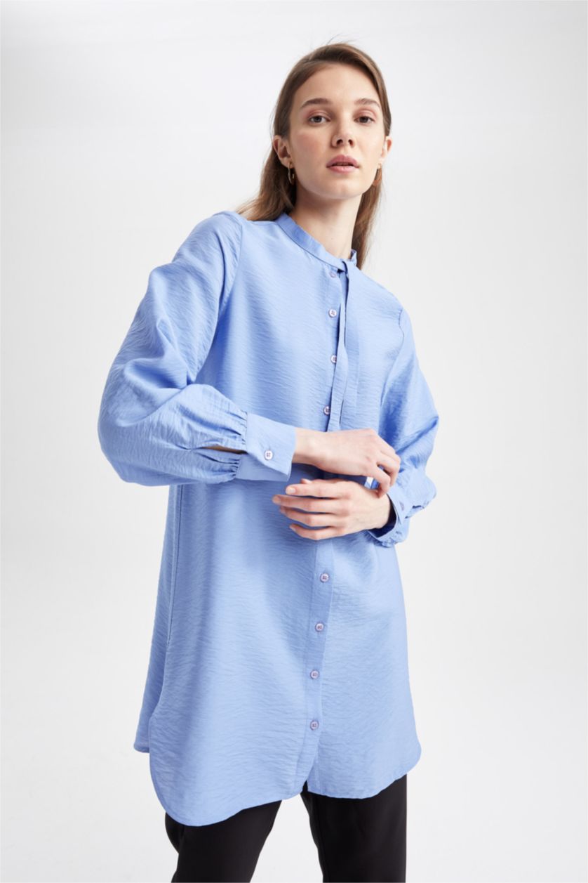 Woman Blue Relax Fit Long Sleeve Tunic