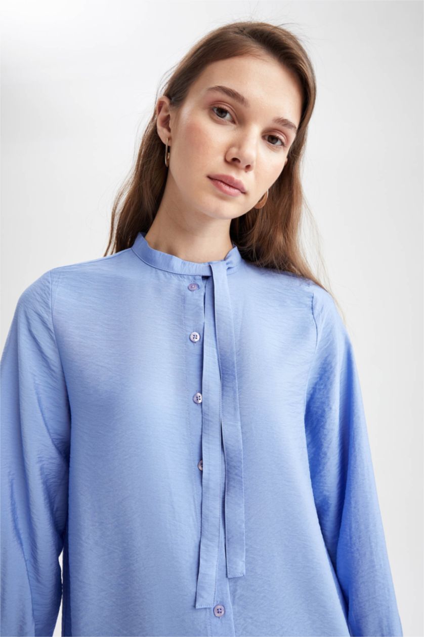 Woman Blue Relax Fit Long Sleeve Tunic