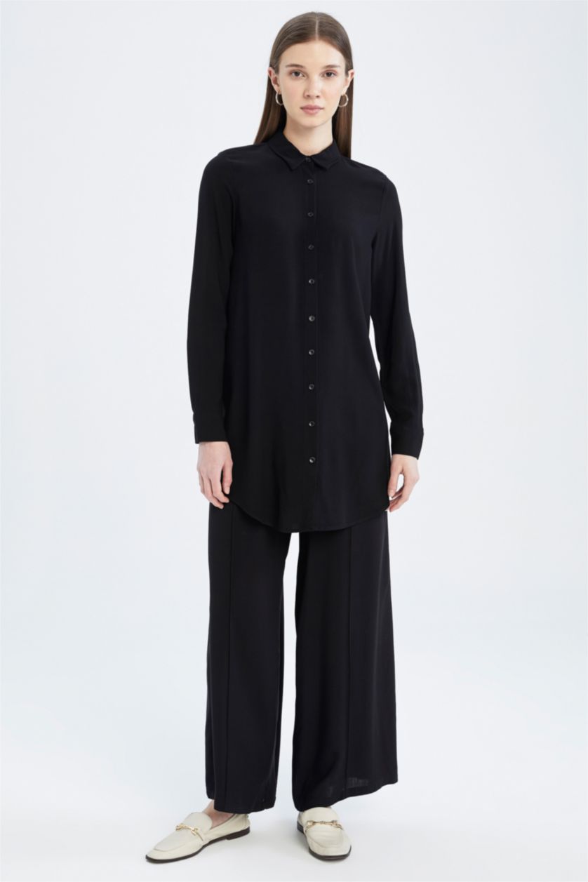 Kadın Siyah Regular Fıt Uzun Kollu Tunik