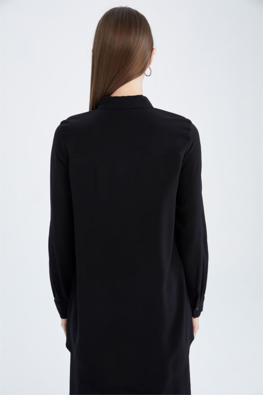 Kadın Siyah Regular Fıt Uzun Kollu Tunik