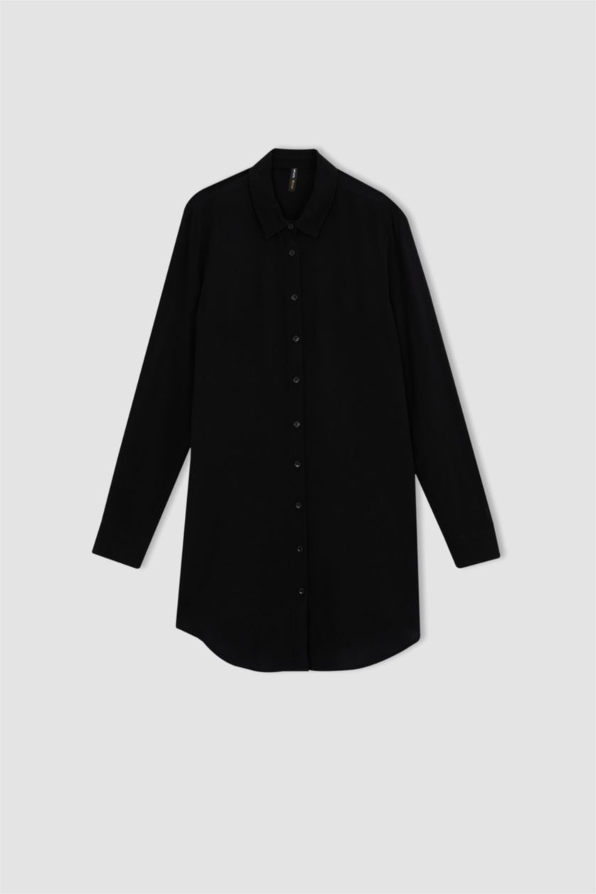 Kadın Siyah Regular Fıt Uzun Kollu Tunik