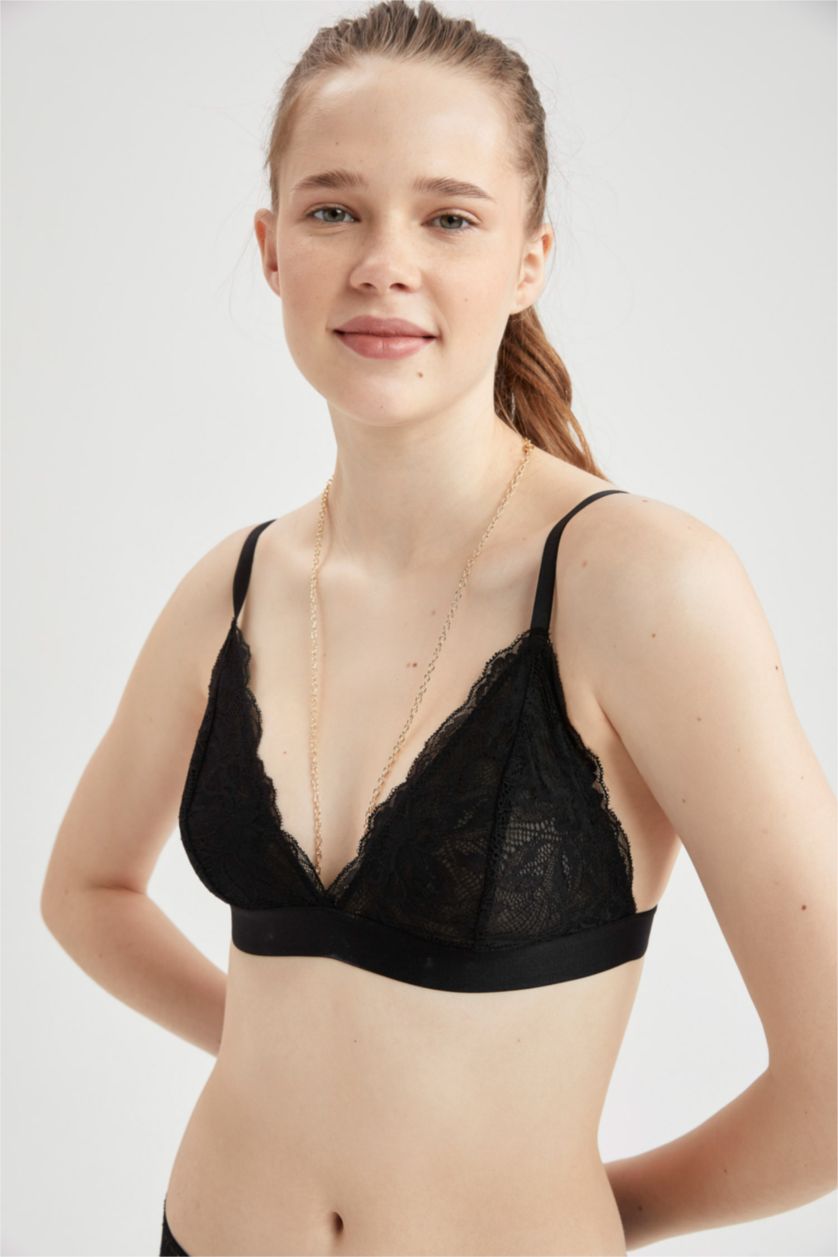 FEMME Noir Soutien-gorge sans coussinet orné de pierres et de dentelles Fall In Love