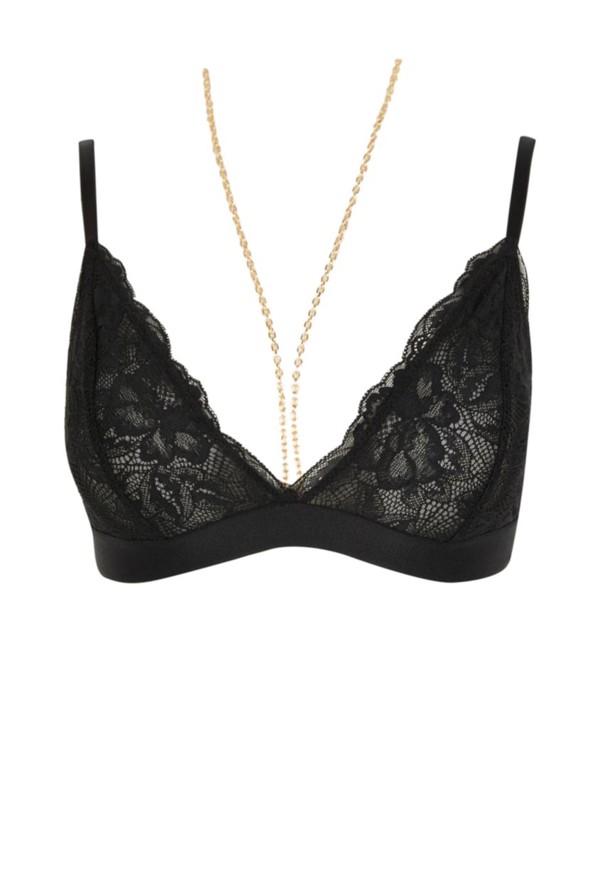 FEMME Noir Soutien-gorge sans coussinet orné de pierres et de dentelles Fall In Love