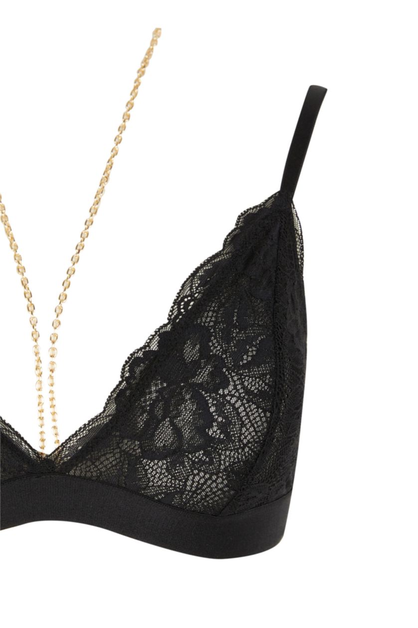 FEMME Noir Soutien-gorge sans coussinet orné de pierres et de dentelles Fall In Love