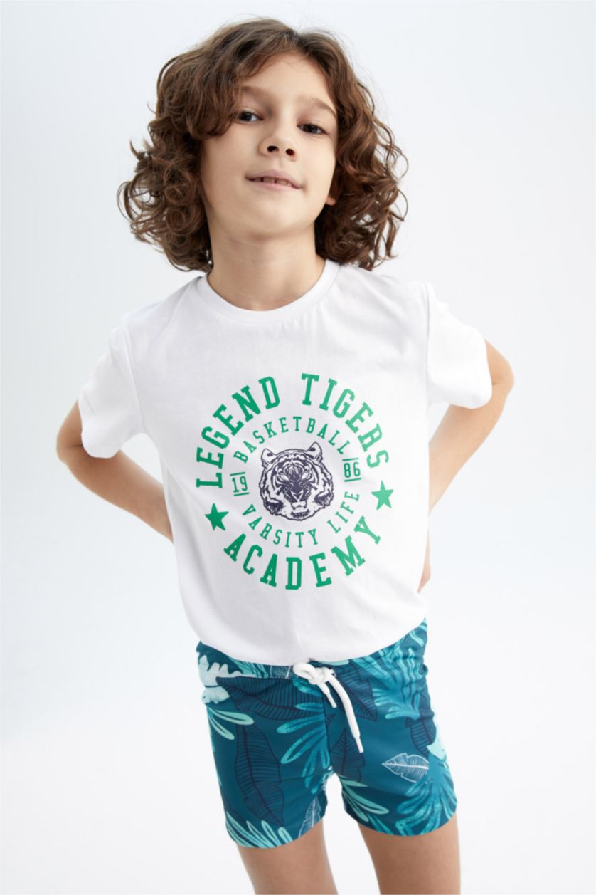 Boys & Teens Dark Green Boy Palm Print Mini Swimming Short