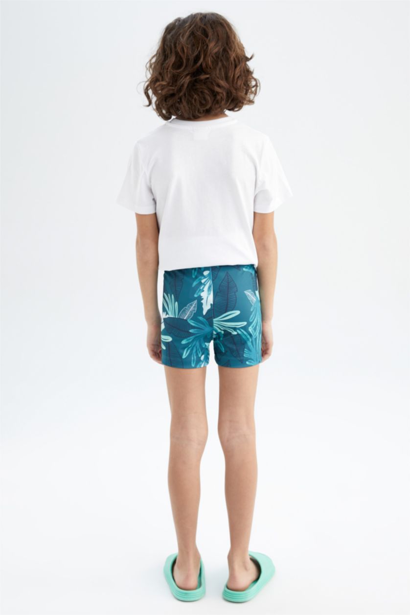 Boys & Teens Dark Green Boy Palm Print Mini Swimming Short