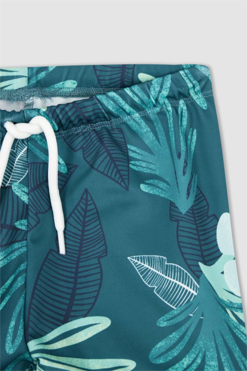 Boys & Teens Dark Green Boy Palm Print Mini Swimming Short