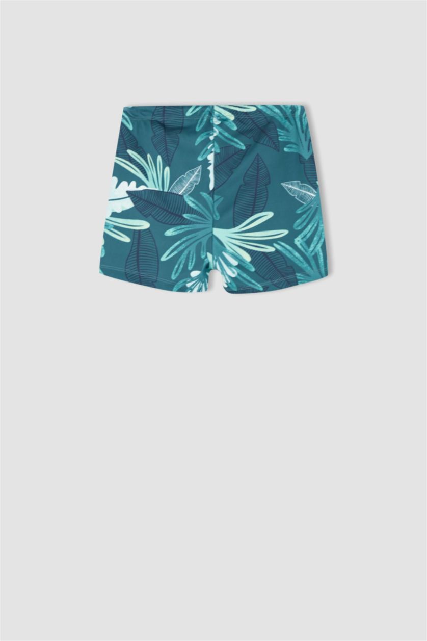 Boys & Teens Dark Green Boy Palm Print Mini Swimming Short