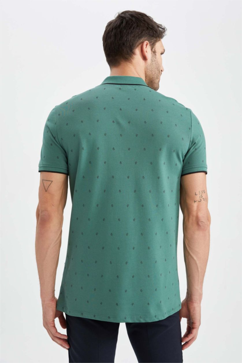 HOMME Vert T-shirt à manches courtes et col polo zippé coupe slim