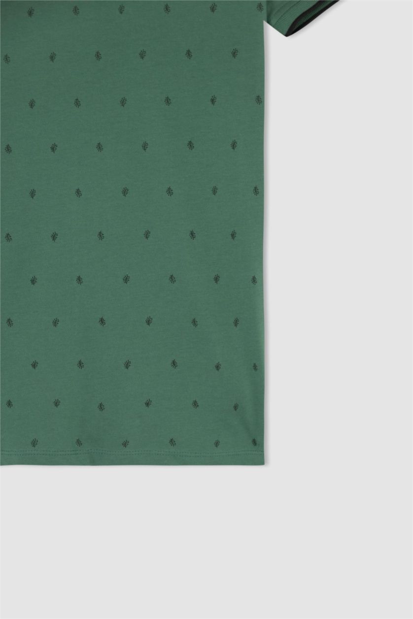 HOMME Vert T-shirt à manches courtes et col polo zippé coupe slim