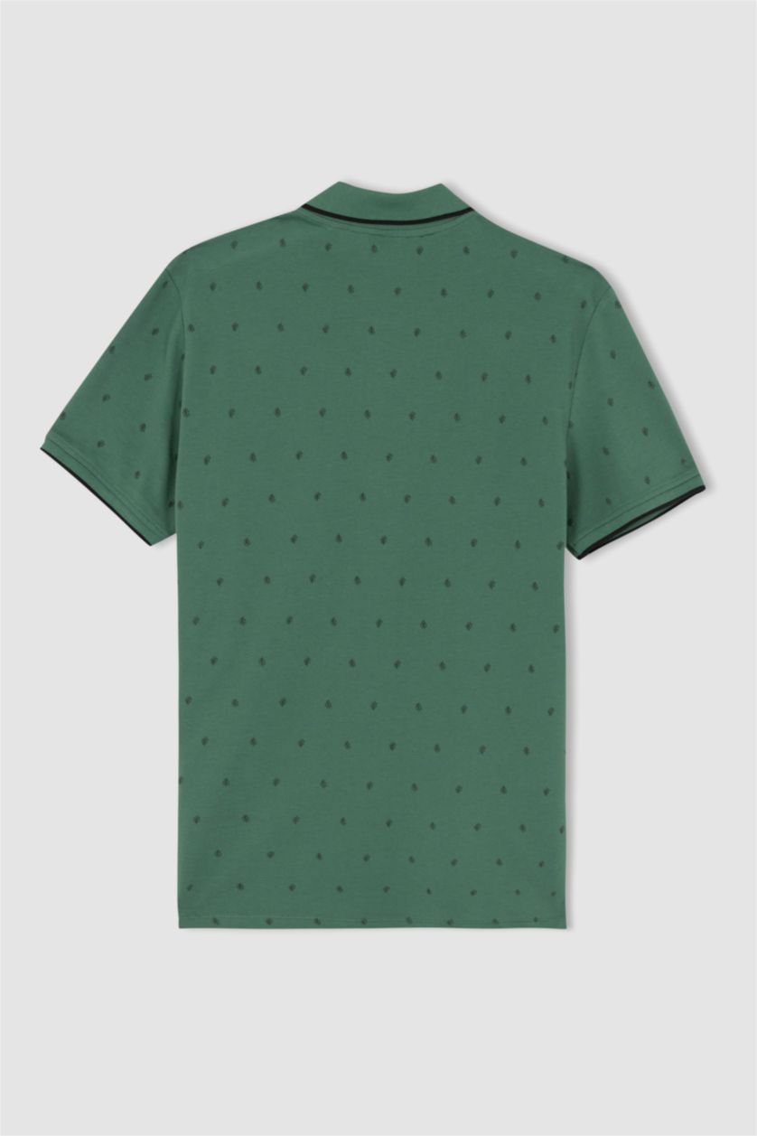 HOMME Vert T-shirt à manches courtes et col polo zippé coupe slim