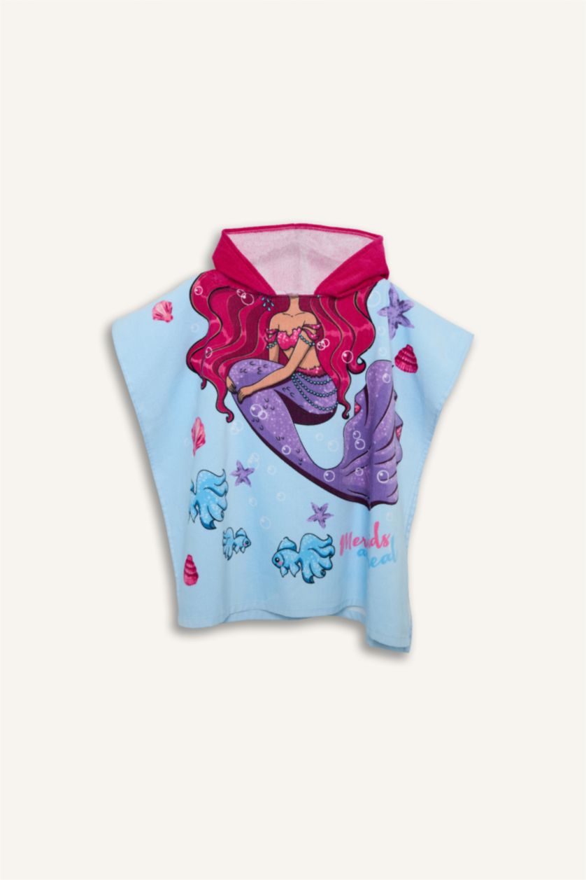 Kız Çocuk - Genç Kız Mint Baskılı Pamuklu Panço Havlu Kız Çocuk