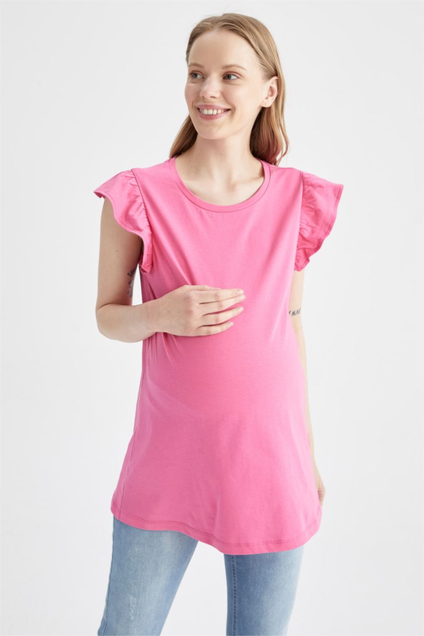FEMME Rose T-shirt de maternité à manches courtes et à volants coupe standard