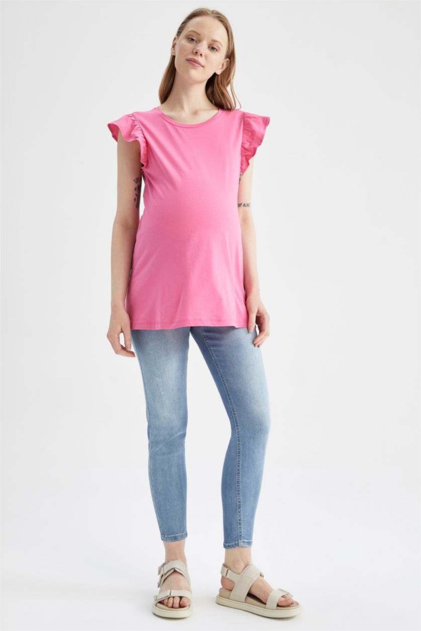 FEMME Rose T-shirt de maternité à manches courtes et à volants coupe standard