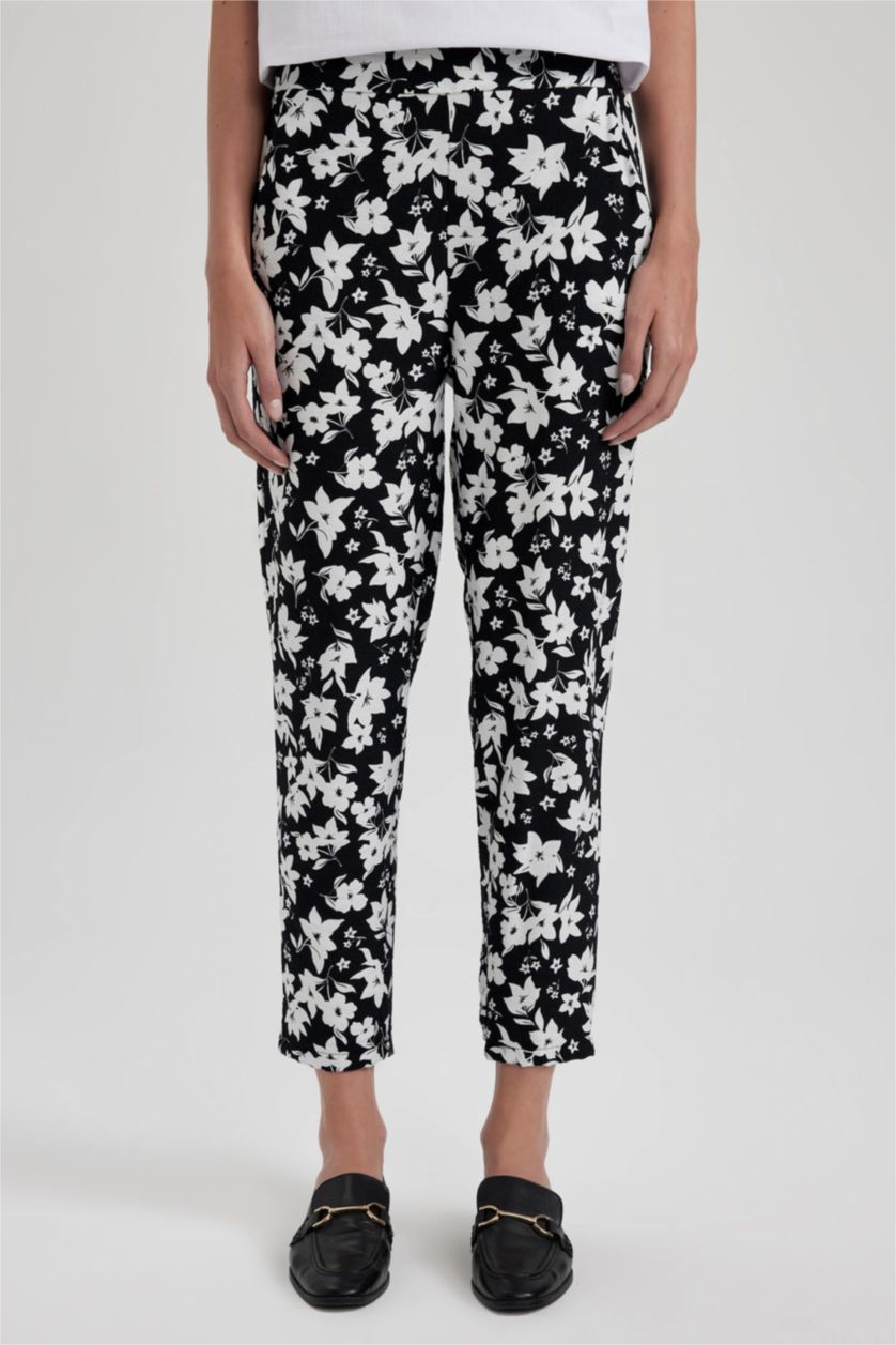 FEMME Noir Pantalon Aspect Lin Avec Poche Sarouel