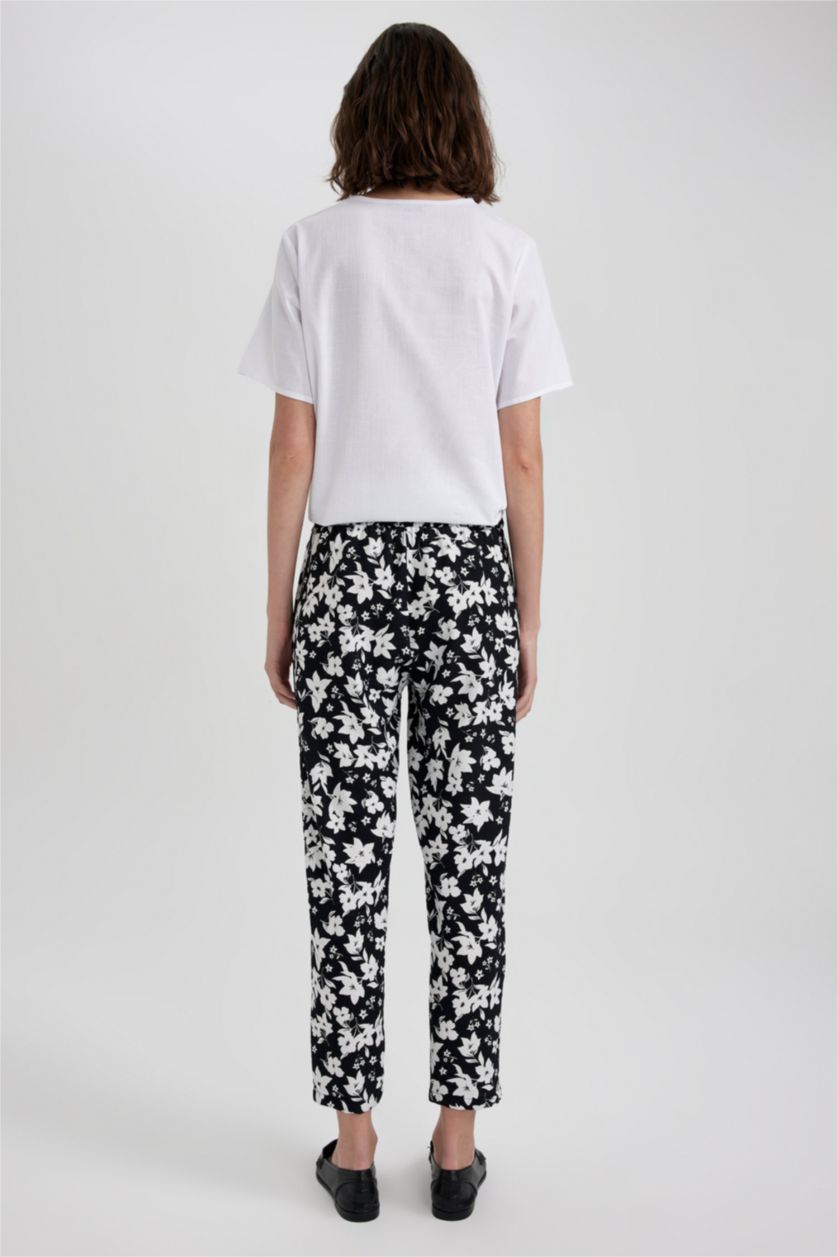 FEMME Noir Pantalon Aspect Lin Avec Poche Sarouel