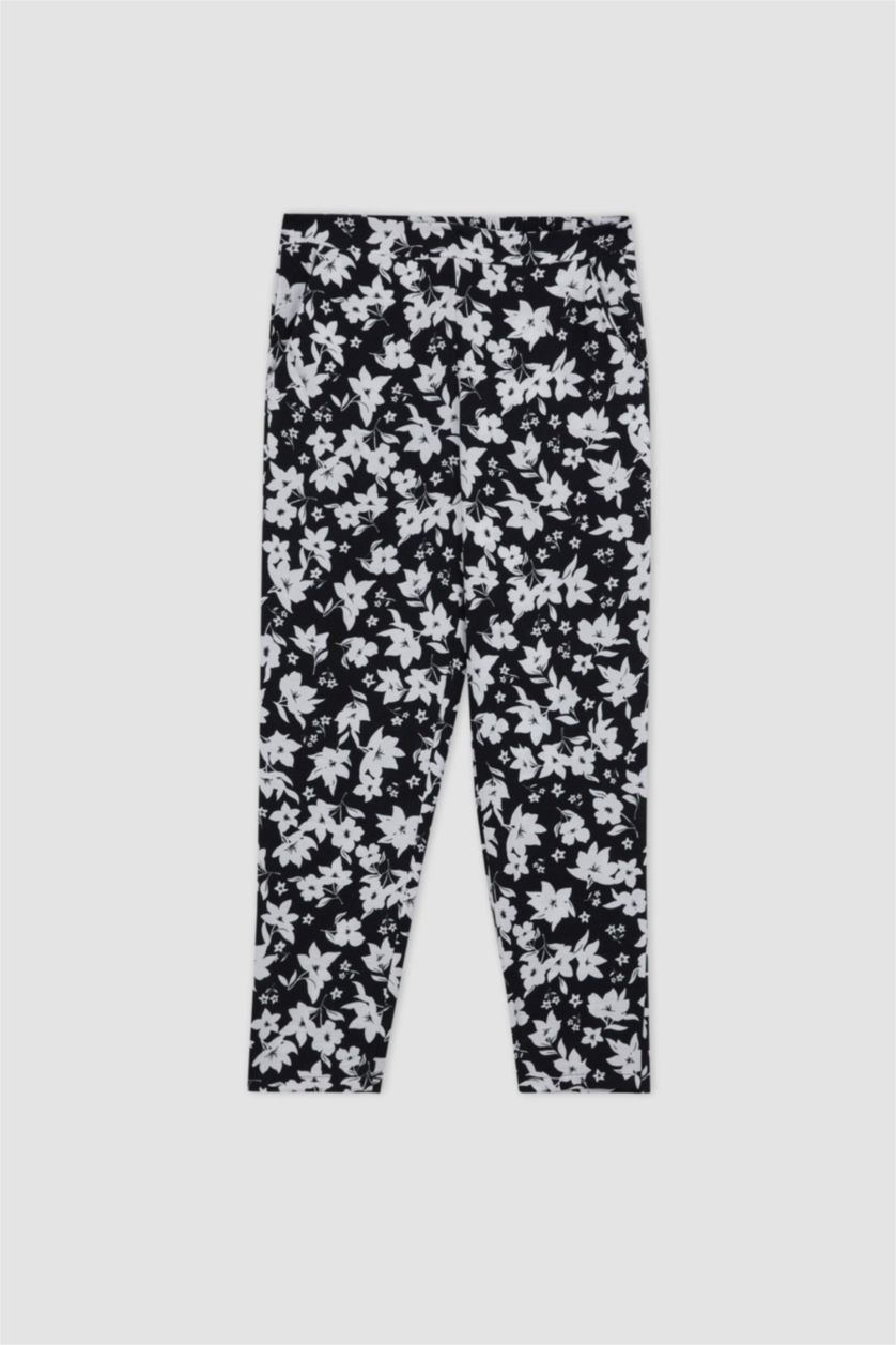 FEMME Noir Pantalon Aspect Lin Avec Poche Sarouel