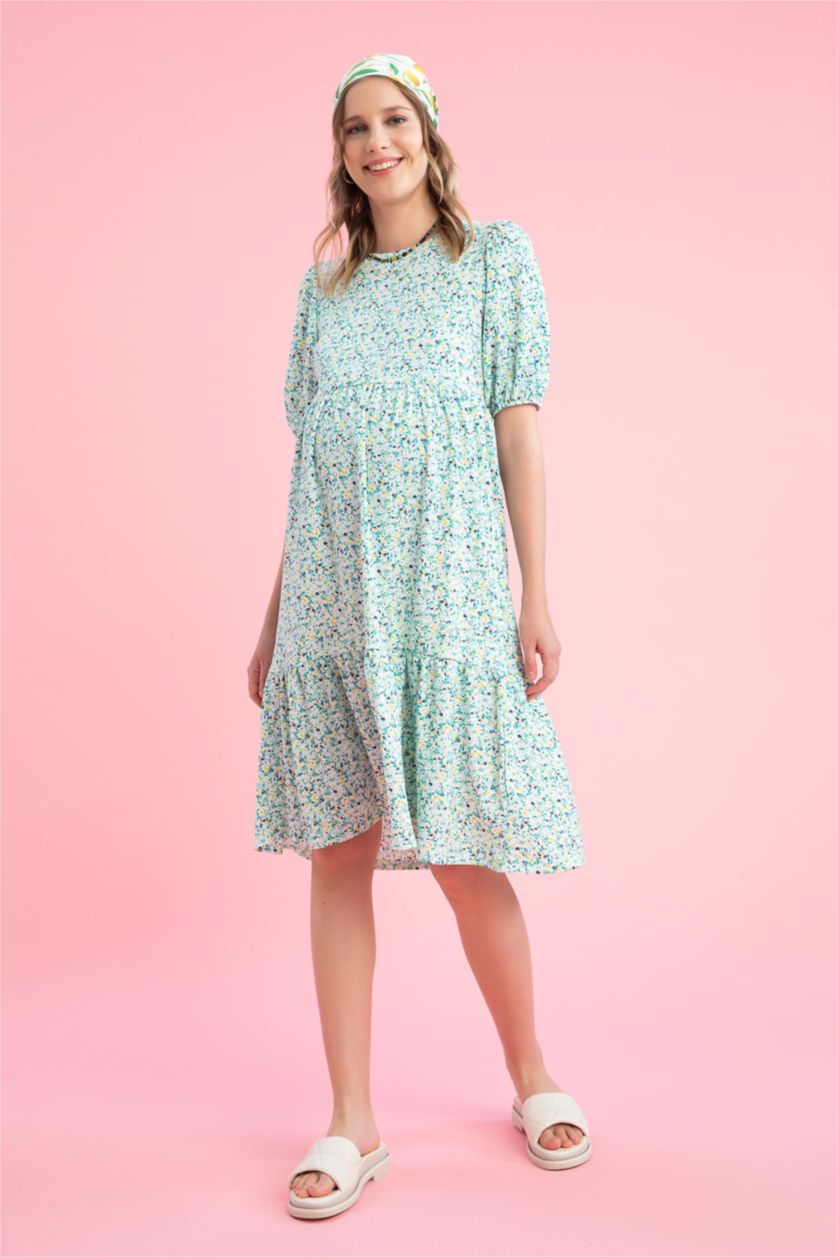 Kadın Açık Mavi Midi Hamile Elbise