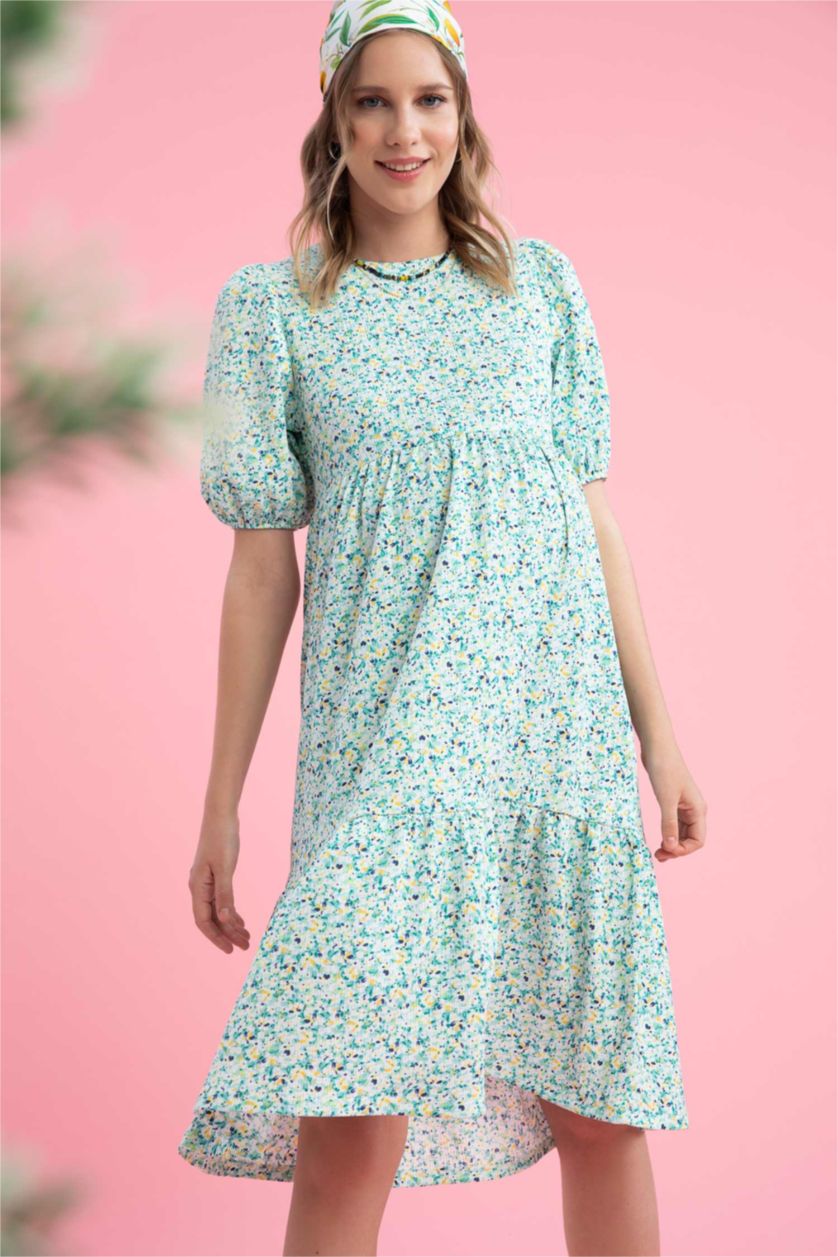 Kadın Açık Mavi Midi Hamile Elbise