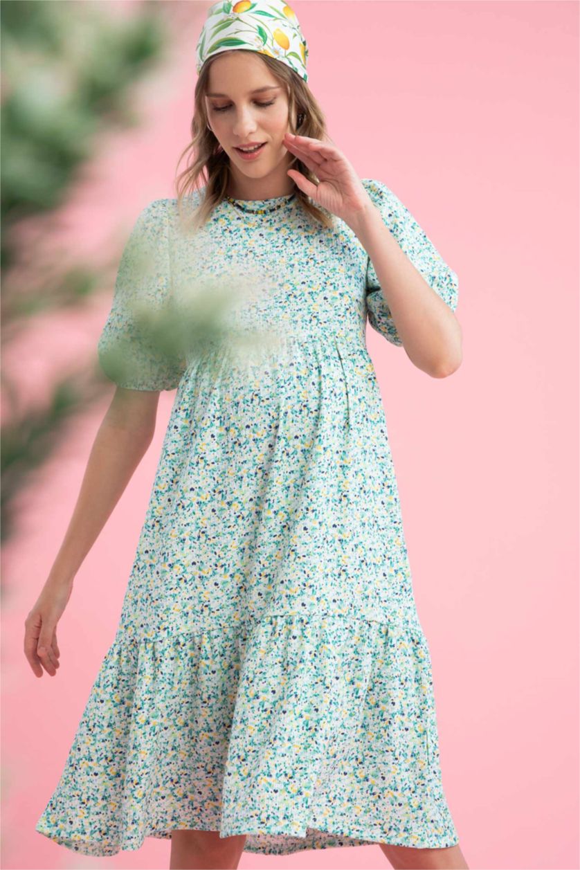 Kadın Açık Mavi Midi Hamile Elbise