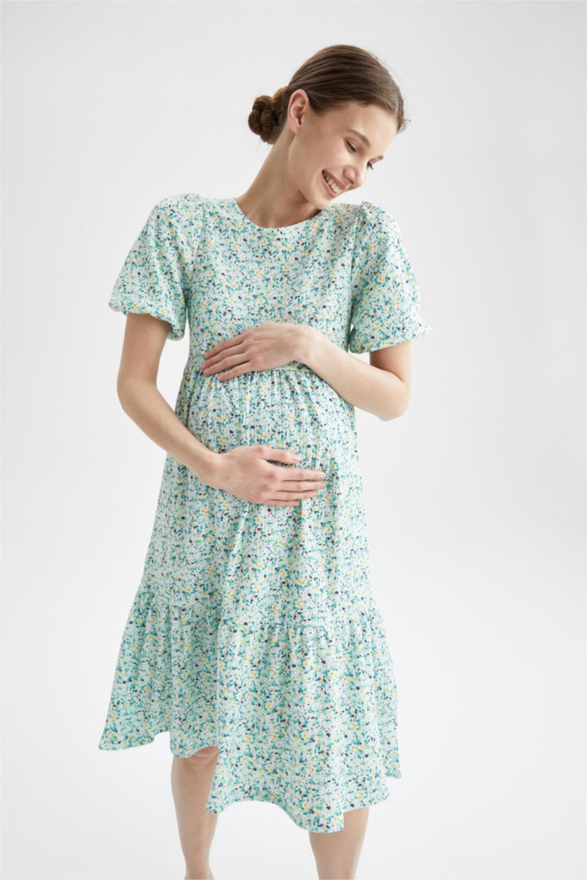 Kadın Açık Mavi Midi Hamile Elbise