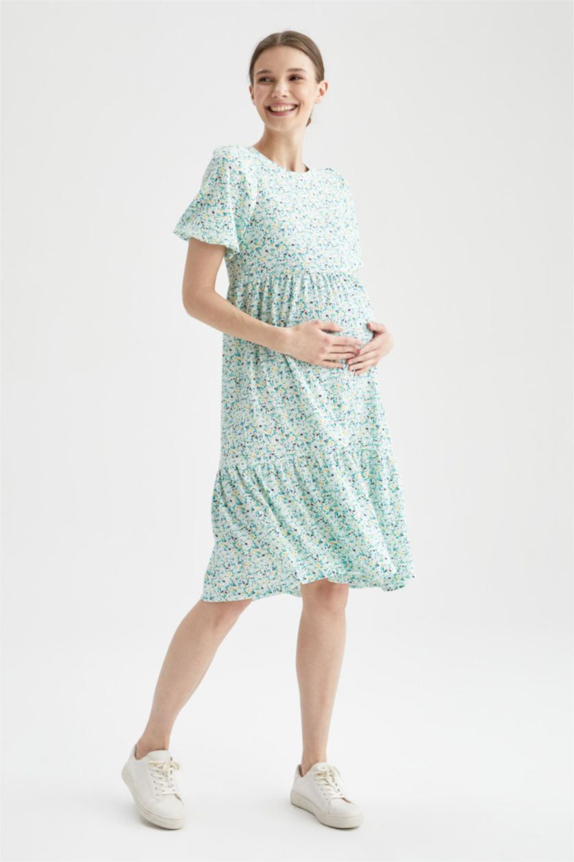 Kadın Açık Mavi Midi Hamile Elbise