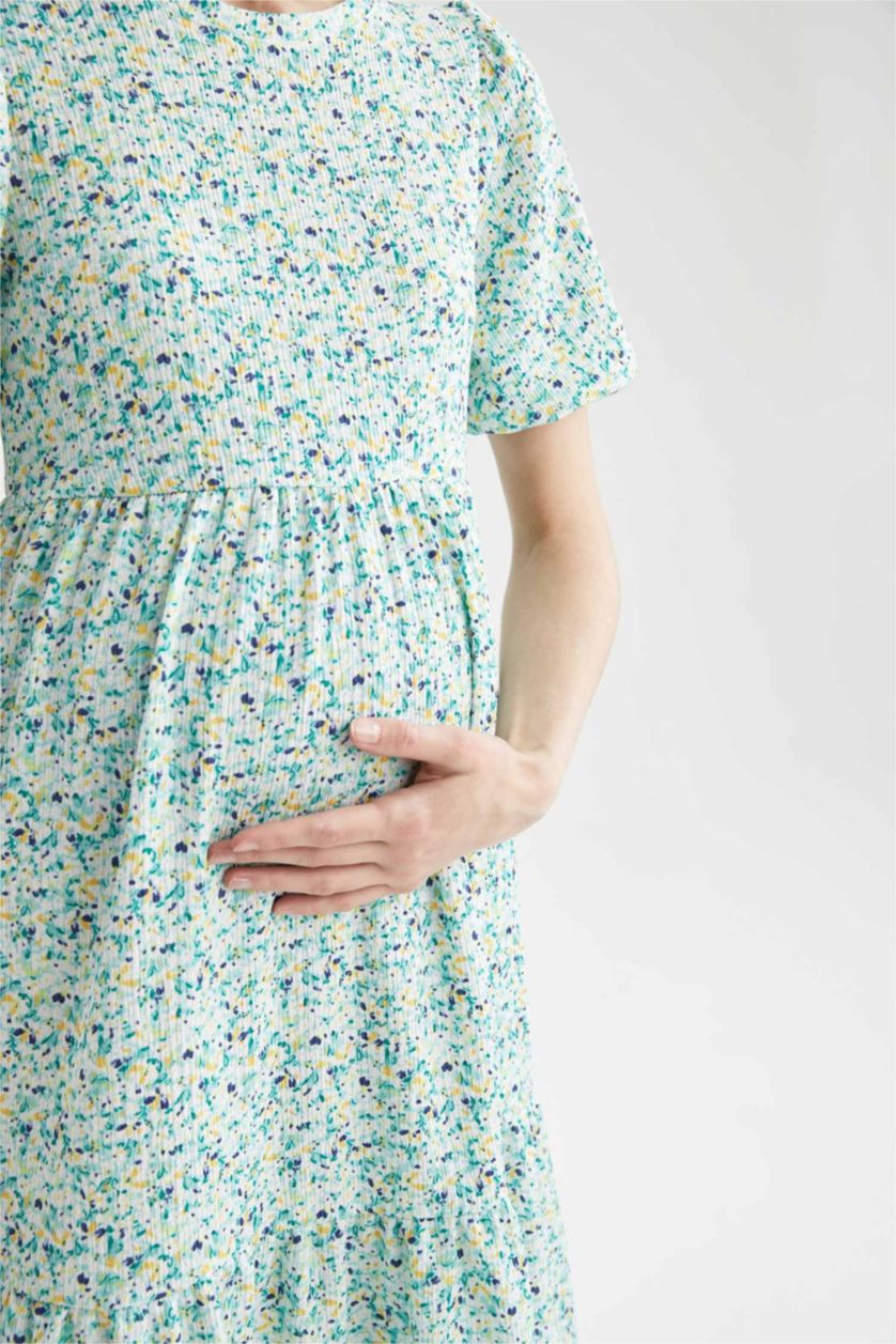 Kadın Açık Mavi Midi Hamile Elbise