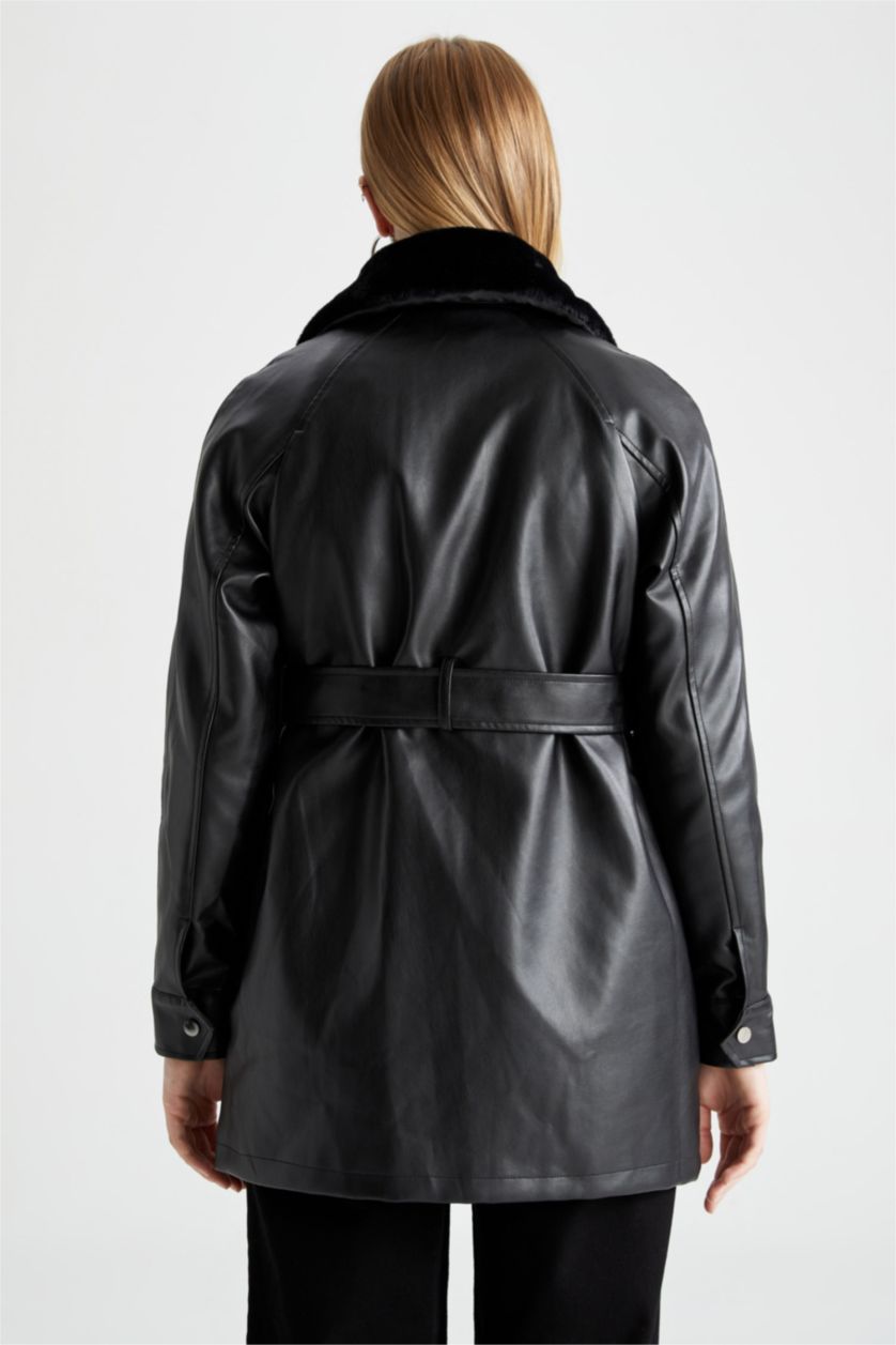 نساء أسود جاكيت جلد صناعي قصة عادية