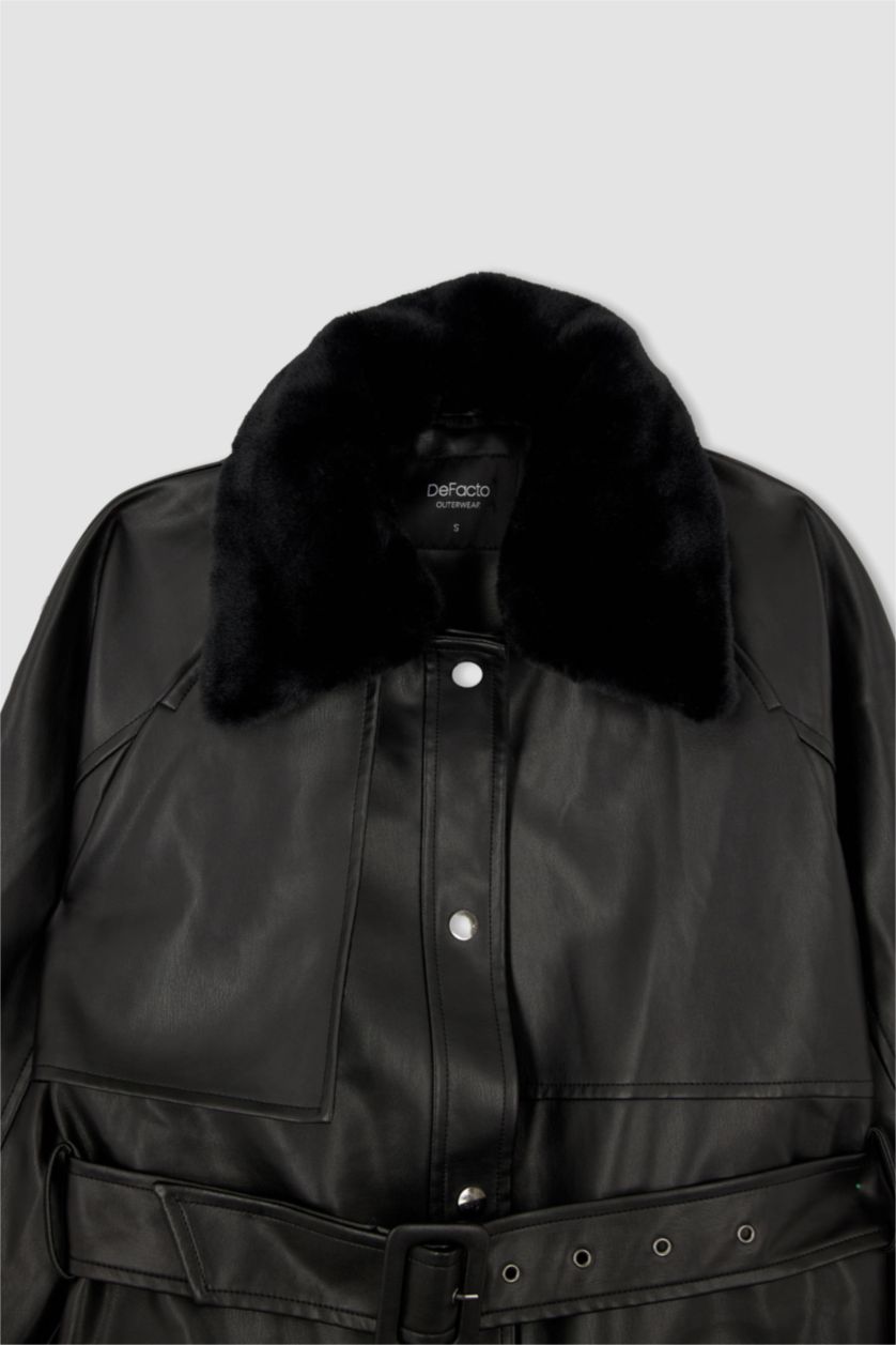 نساء أسود جاكيت جلد صناعي قصة عادية