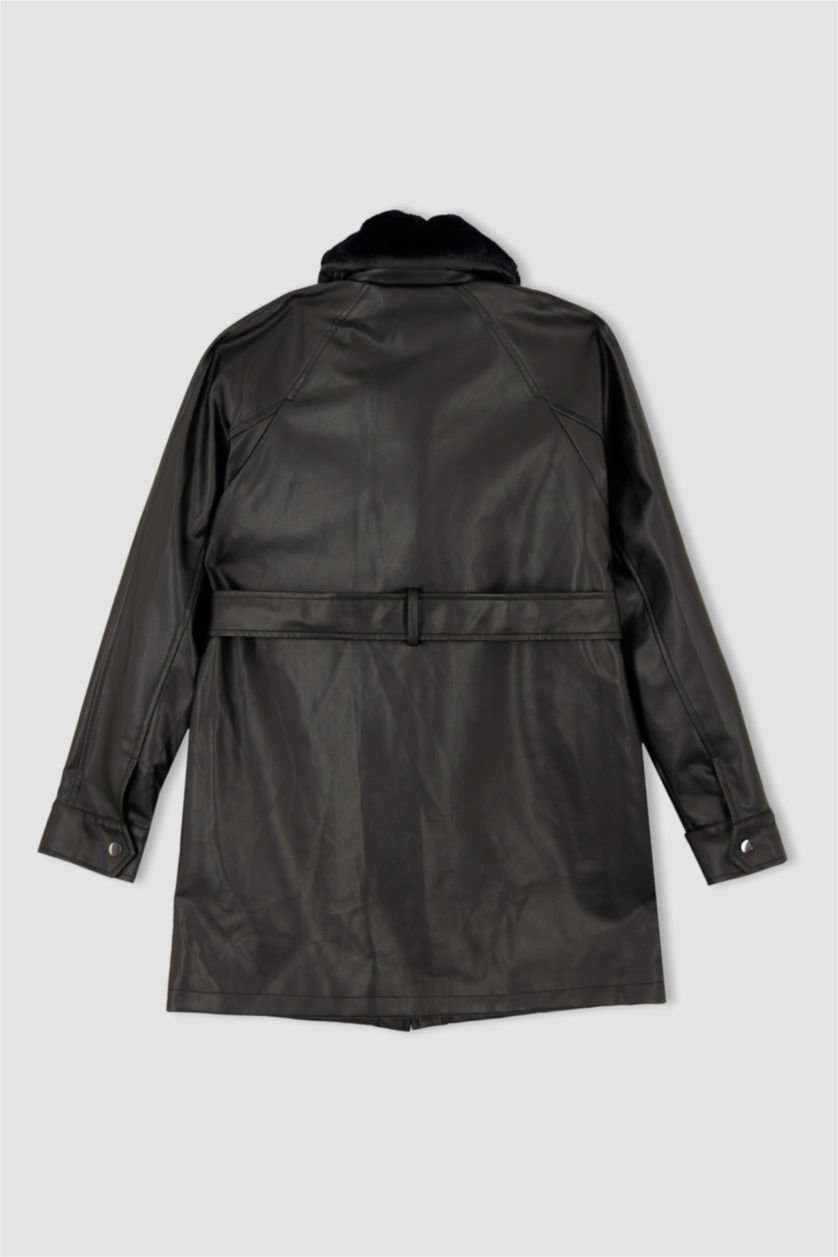 نساء أسود جاكيت جلد صناعي قصة عادية