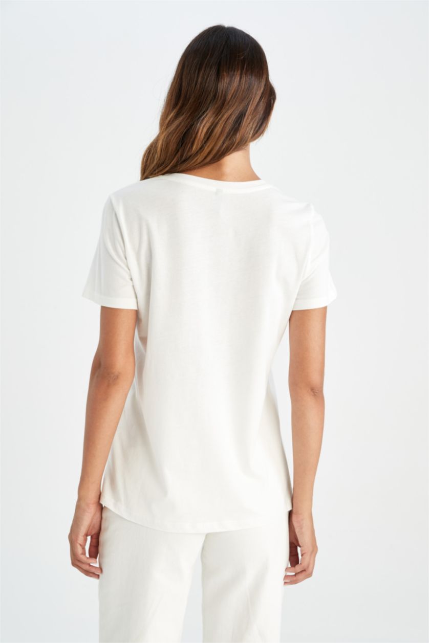 WOMAN Ecru Regular Fit Short Sleeve Batik Printed T-Shirt