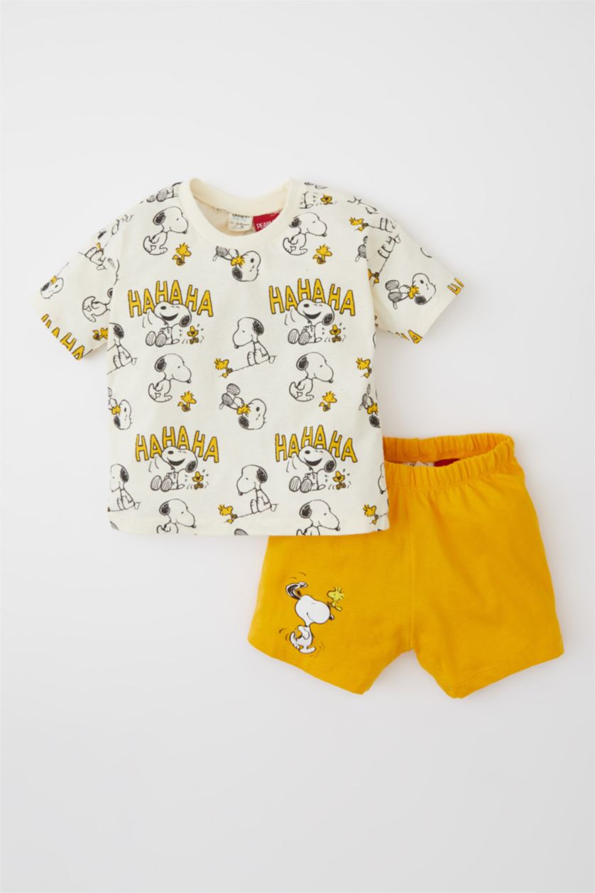 BÉBÉ GARÇON Beige Clair Ensemble En Tricot Col Ras Du Cou Manche Courte 2 Snoopy BéBé Garçon