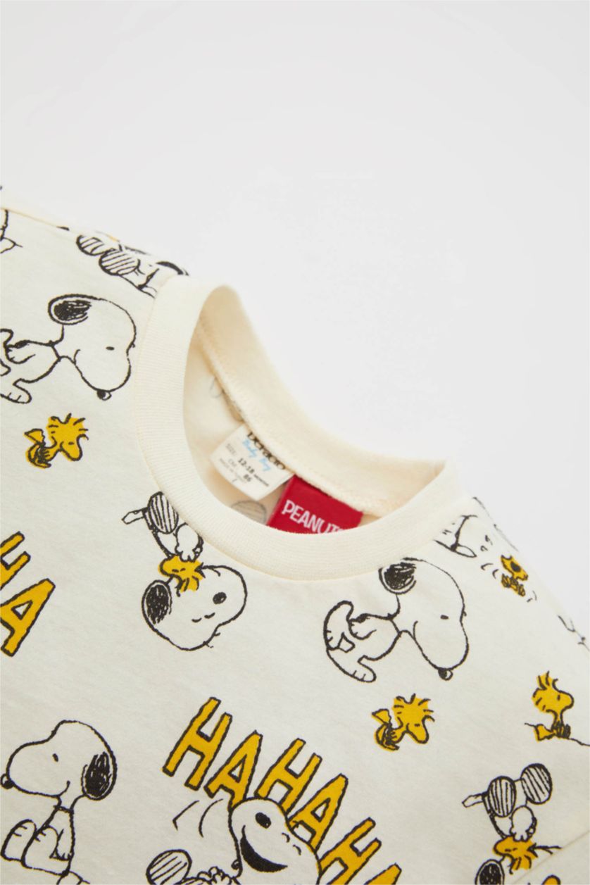 BÉBÉ GARÇON Beige Clair Ensemble En Tricot Col Ras Du Cou Manche Courte 2 Snoopy BéBé Garçon