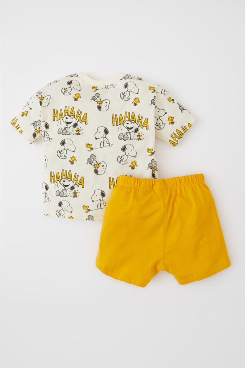 BÉBÉ GARÇON Beige Clair Ensemble En Tricot Col Ras Du Cou Manche Courte 2 Snoopy BéBé Garçon