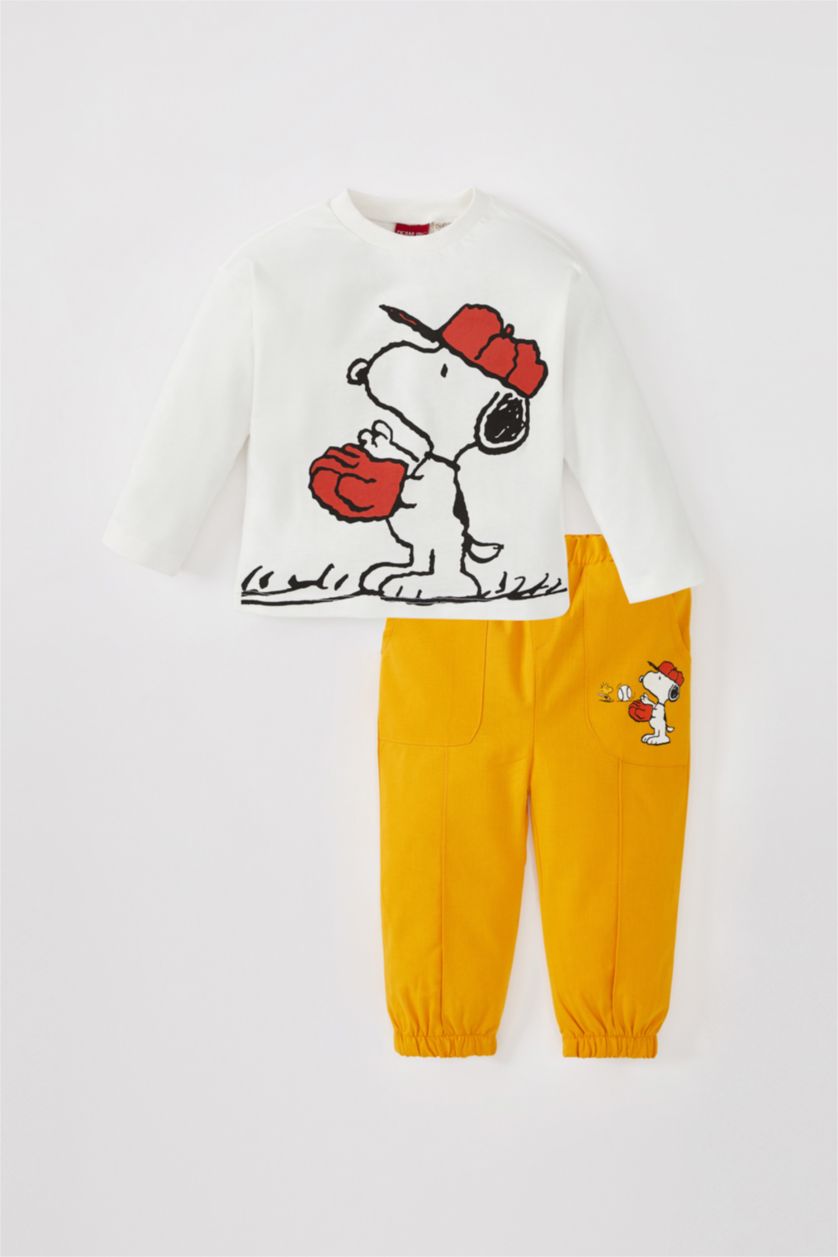 BABY BOY Ecru Baby Boy Snoopy Long Sleeved T-Shirt Pants 2-Pack Set