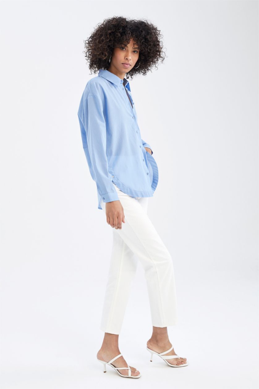 FEMME Bleu Tunique-chemise basique à manches longues coupe classique