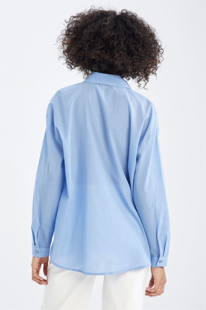 FEMME Bleu Tunique-chemise basique à manches longues coupe classique