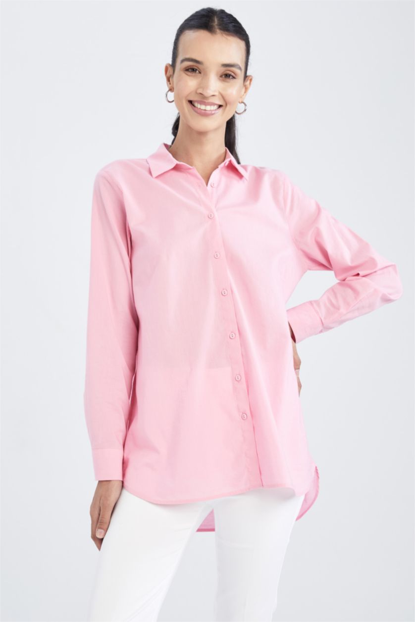 FEMME Rose Tunique-chemise traditionnelle à manches longues coupe classique