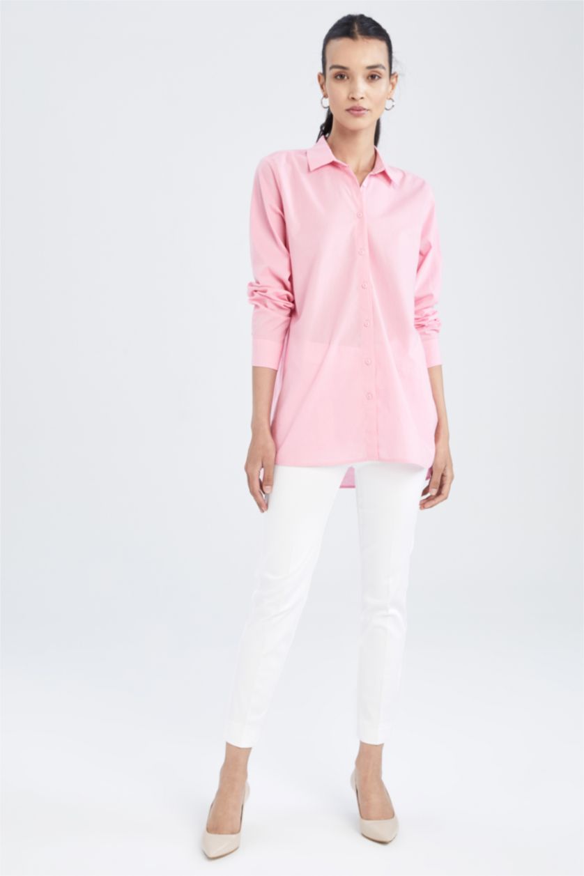 FEMME Rose Tunique-chemise traditionnelle à manches longues coupe classique