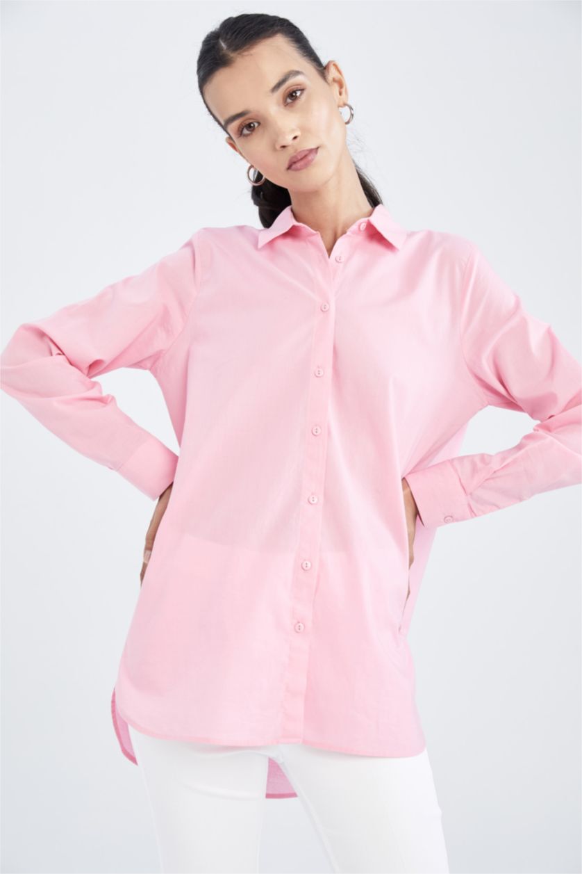 FEMME Rose Tunique-chemise traditionnelle à manches longues coupe classique