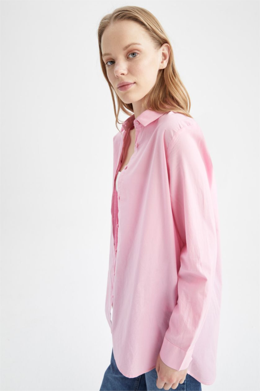 FEMME Rose Tunique-chemise traditionnelle à manches longues coupe classique