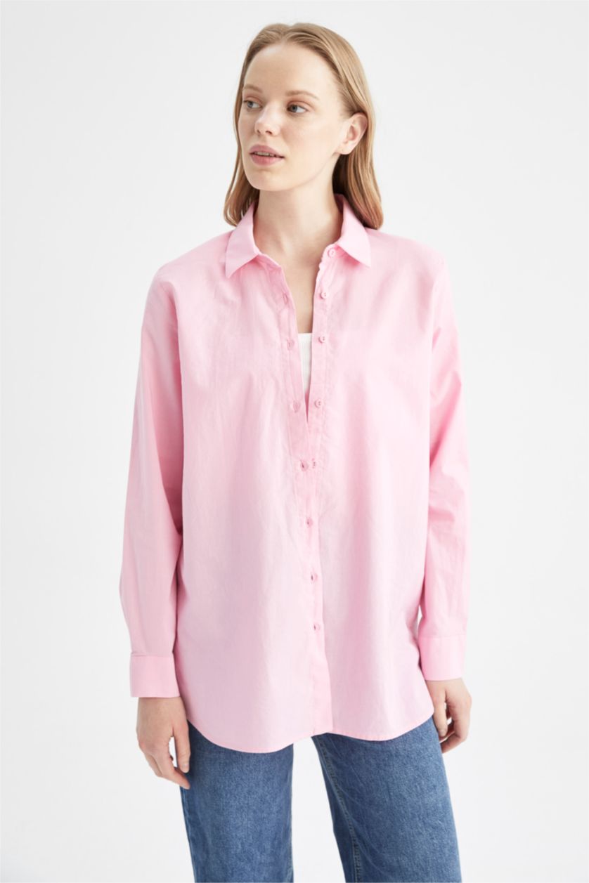 FEMME Rose Tunique-chemise traditionnelle à manches longues coupe classique